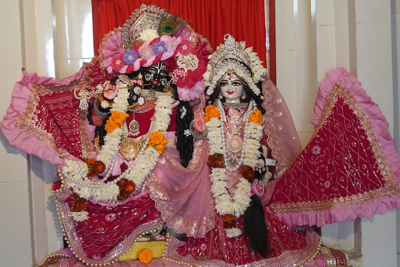 Spiritual discourse session with devotees listening attentively