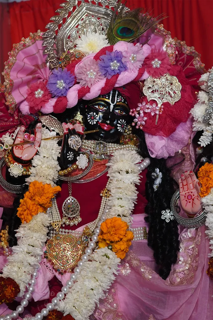 Devotees participating in ecstatic kirtan singing with traditional instruments