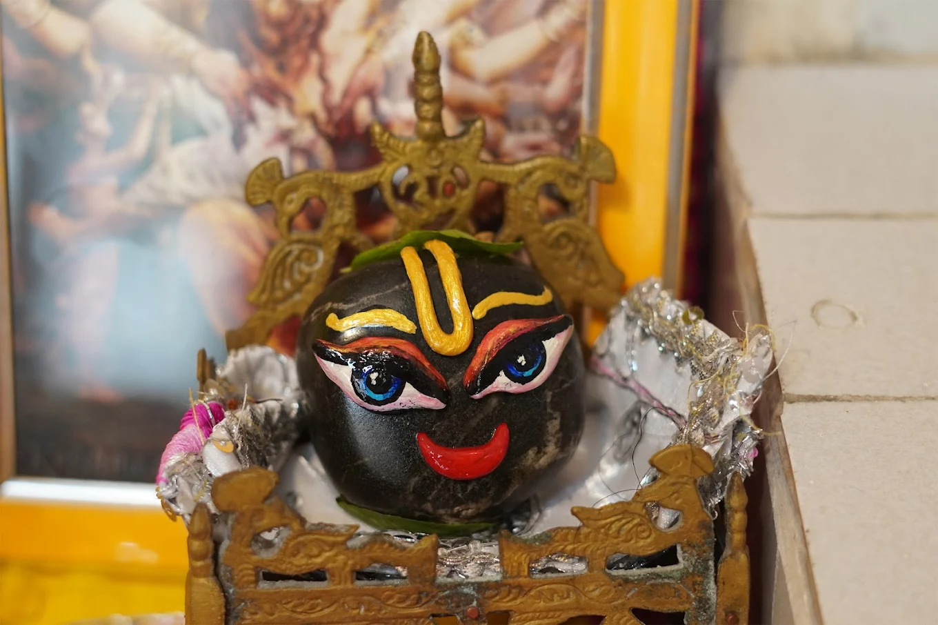 Prasadam distribution with traditional Indian vegetarian food offerings